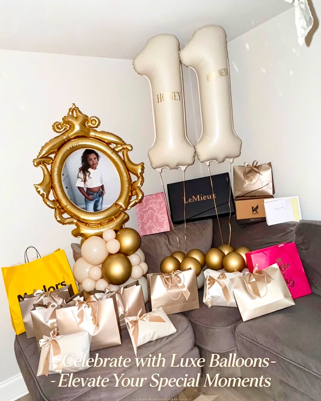 Cream and gold bespoke balloon stack Greater Manchester