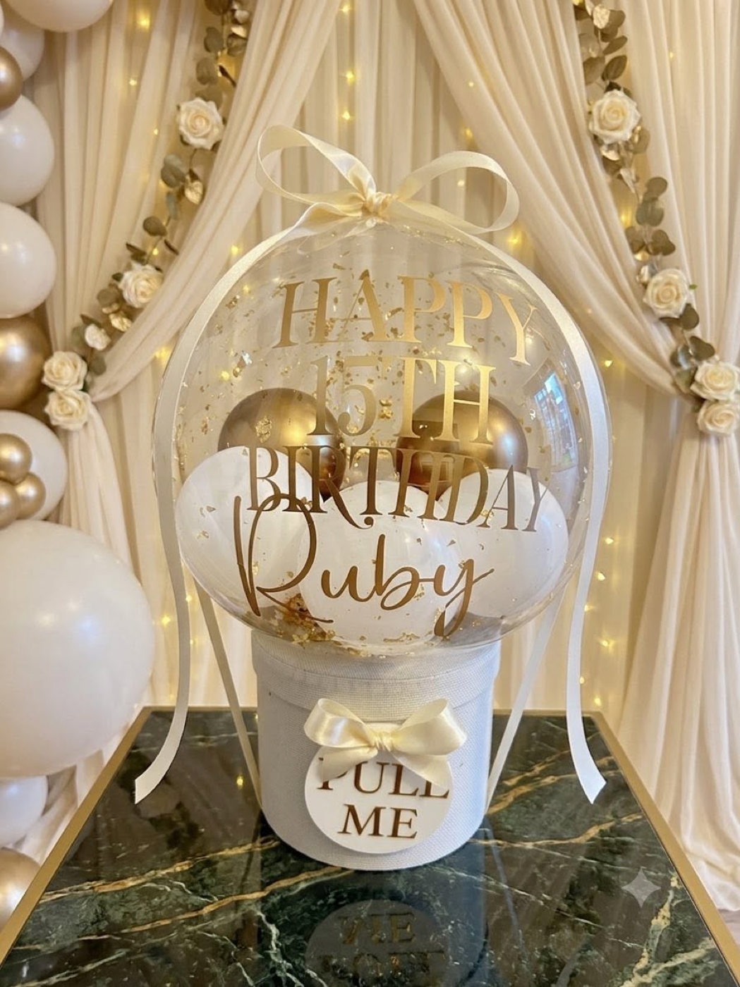 Bespoke hot air balloon birthday display by Michelle's Balloon Emporium Manchester