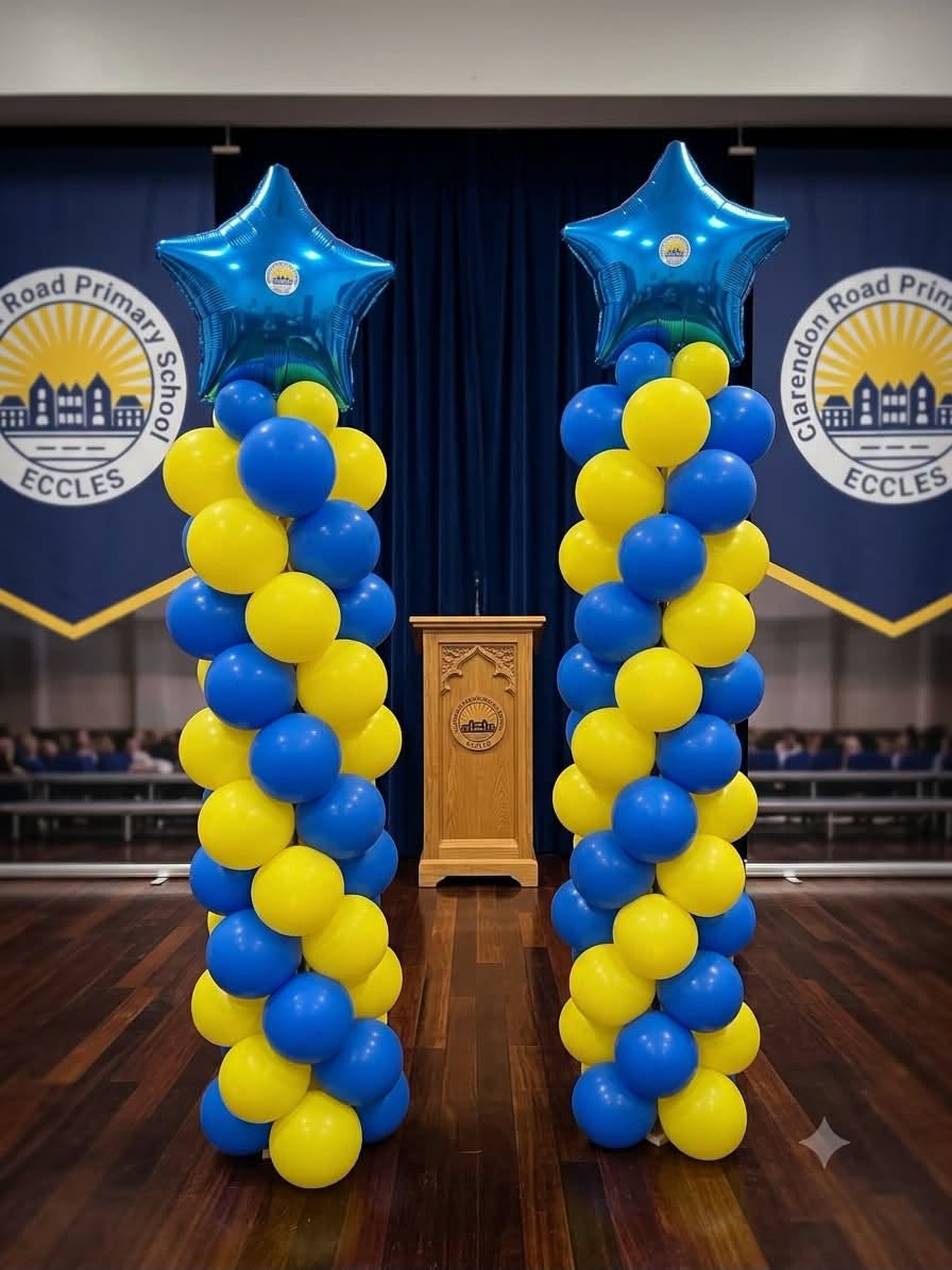 School event balloon pillars Manchester